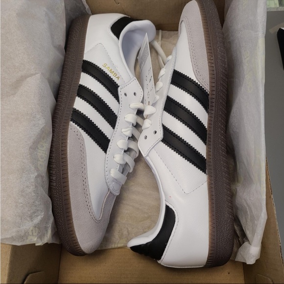 Adidas Samba OG Leather Retro Sneakers White Black New in Box - Picture 5 of 9